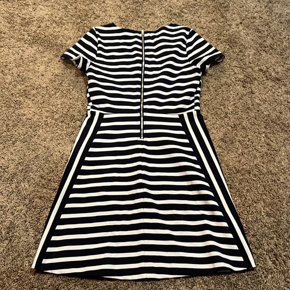 Navy and white stripped mini dress with zipper exposed at back - Picture 3 of 4